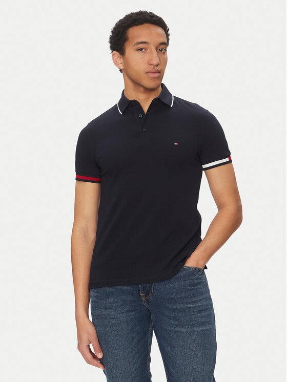 Tommy Hilfiger Тениска с яка и копчета Flag Cuff MW0MW38458 Slim Fit