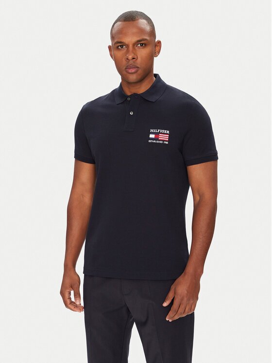 Tommy Hilfiger Тениска с яка и копчета Flag MW0MW39836 Regular Fit