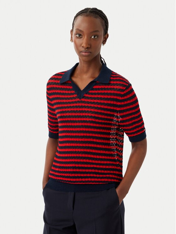 Tommy Hilfiger Тениска с яка и копчета Pointelle WW0WW50060 Regular Fit