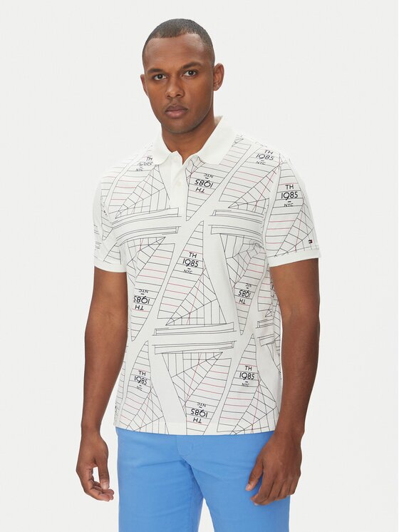 Tommy Hilfiger Тениска с яка и копчета Sailing MW0MW39309 Екрю Regular Fit