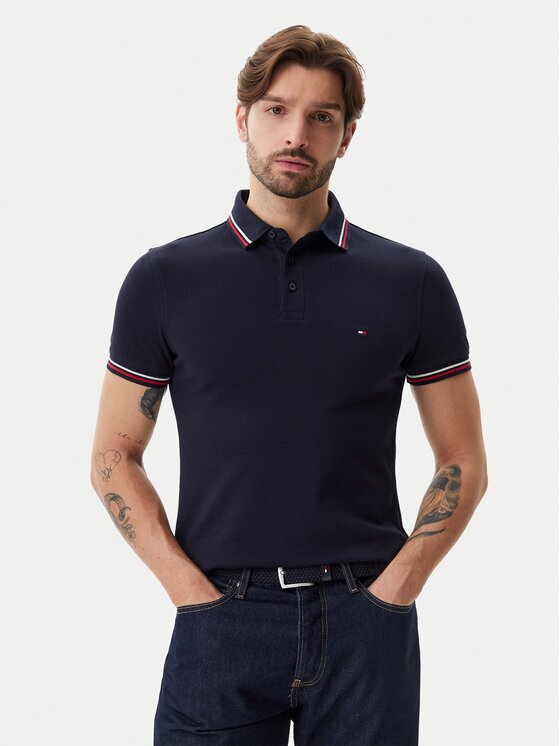 Tommy Hilfiger Тениска с яка и копчета Tipped MW0MW37346 Slim Fit
