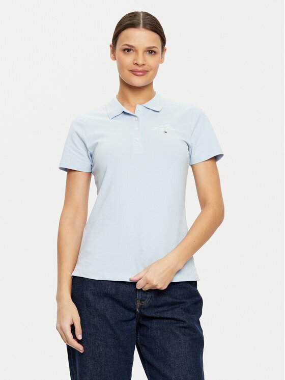 Tommy Hilfiger Тениска с яка и копчета WW0WW43930 Slim Fit