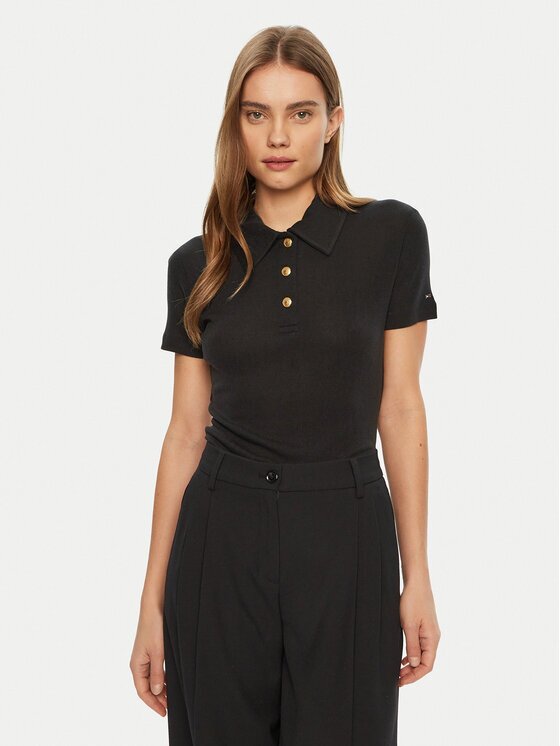 Tommy Hilfiger Тениска с яка и копчета WW0WW44446 Slim Fit