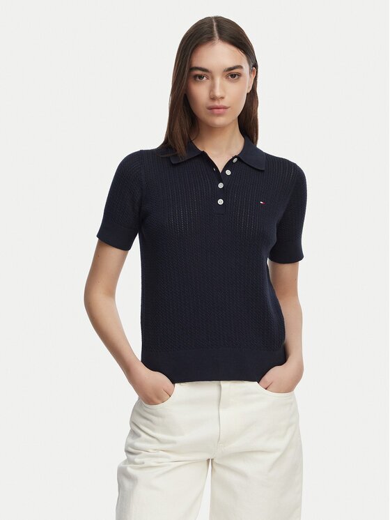 Tommy Hilfiger Тениска с яка и копчета WW0WW49362 Slim Fit