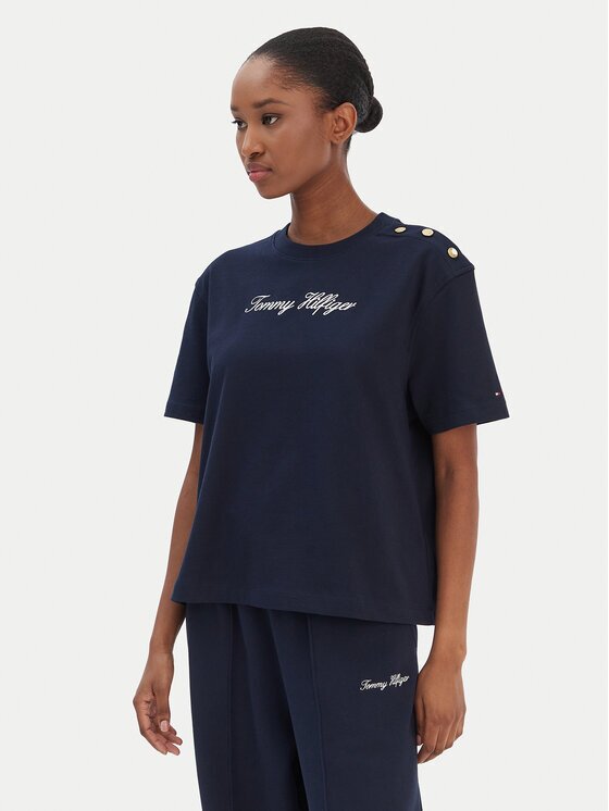 Tommy Hilfiger Тишърт Script WW0WW47819 Екрю Regular Fit