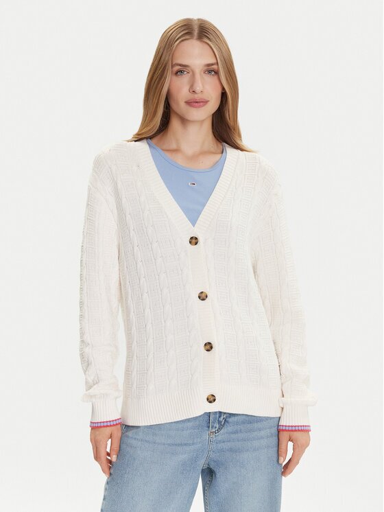 Tommy Jeans Кардиган Cable DW0DW21681 Екрю Relaxed Fit