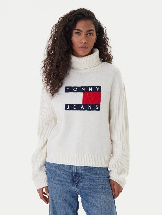 Tommy Jeans Поло Flag DW0DW22108 Екрю Relaxed Fit