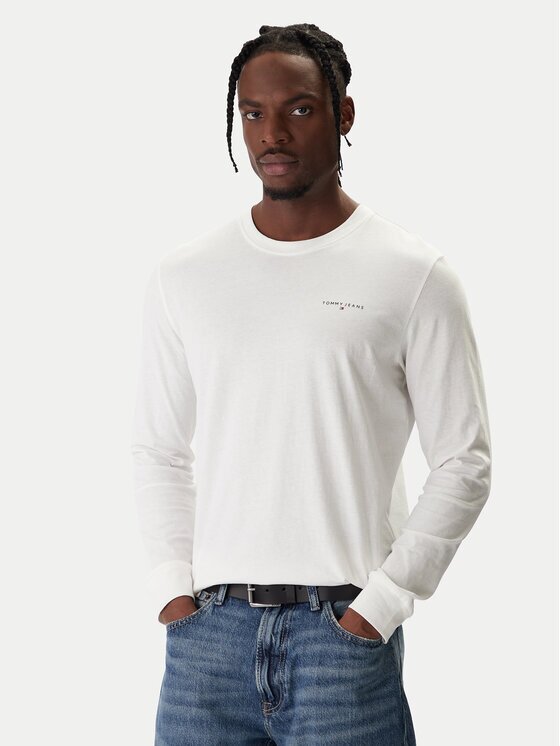 Tommy Jeans Тениска с дълъг ръкав Chest Linear DM0DM21594 Екрю Regular Fit
