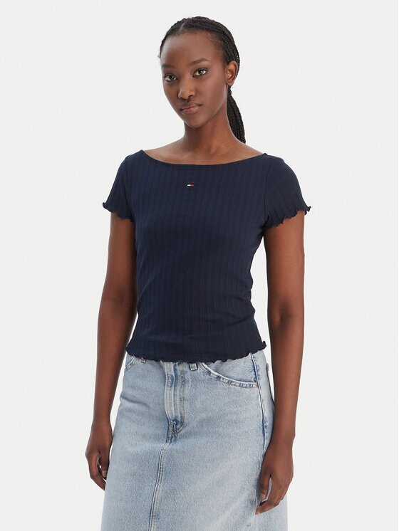 Tommy Jeans Тишърт Lettuce Edge DW0DW22460 Екрю Slim Fit