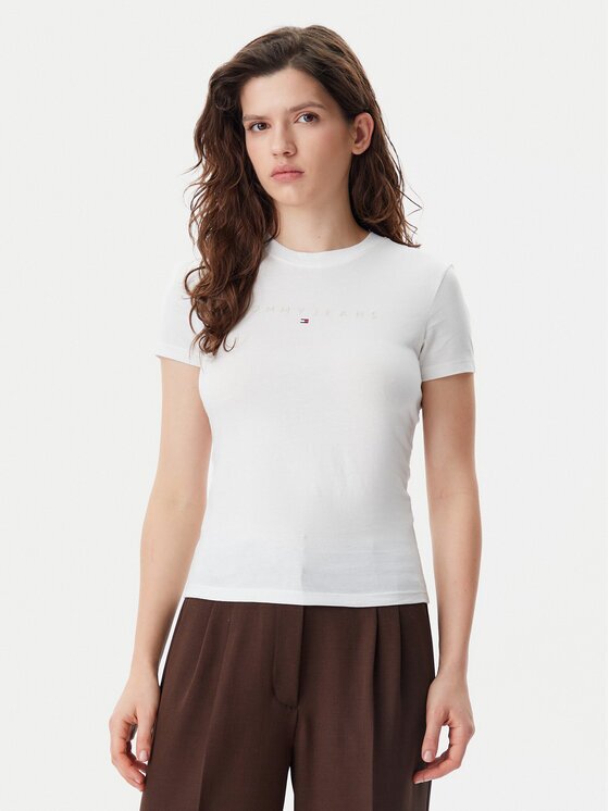 Tommy Jeans Тишърт Tonal Linear DW0DW20315 Екрю Slim Fit
